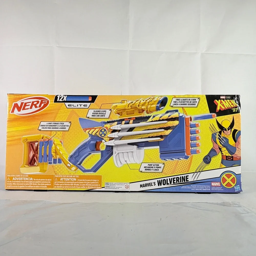 Nerf Elite Marvel X-Men '97 Wolverine Blaster Claw Pump Action Toy 12 Darts